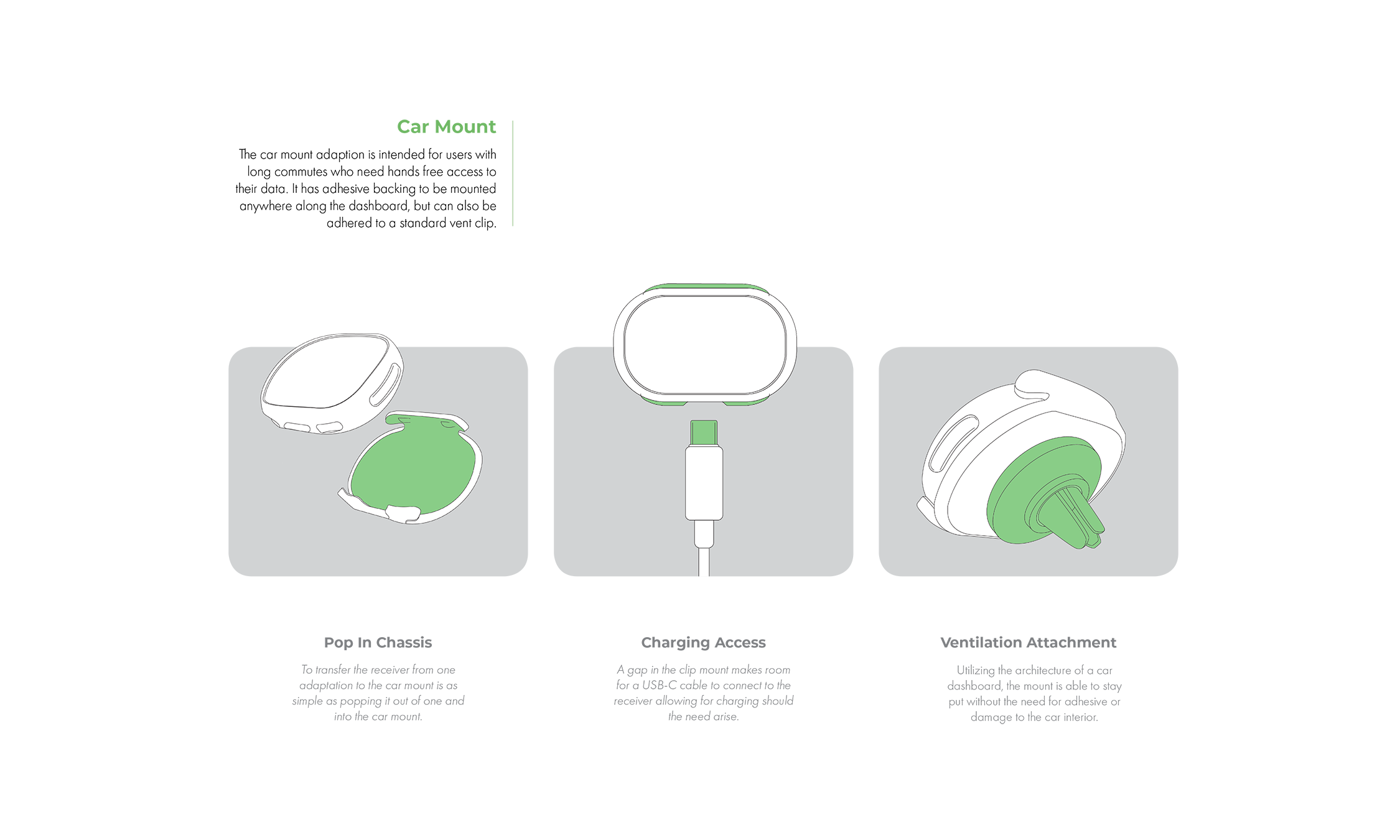 Car Mount: A series of sketches showing different directions for a possible car mount.